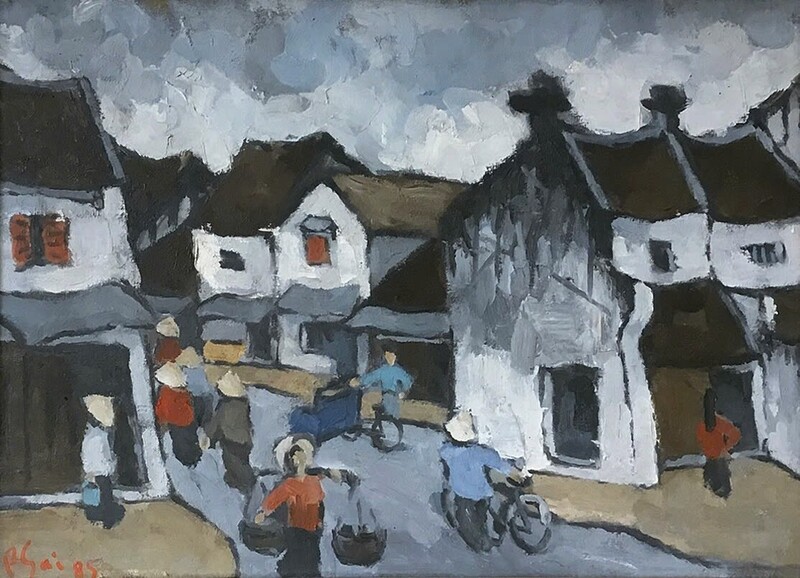 Phố Hàng Giầy (1985). Tranh của hoạ sĩ Bùi Xuân Phái.