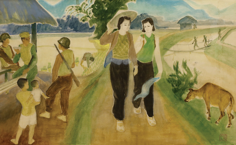 Phụ nữ Thủ đô đi kháng chiến (1954). Tranh của hoạ sĩ Lương Xuân Nhị.