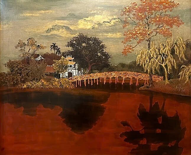 Cầu Thê Húc (1949). Tranh của hoạ sĩ Trần Phúc Duyên.