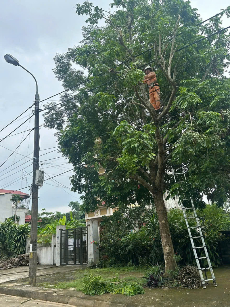 Cán bộ EVNHANOI khắc phục sự cố điện sau mưa bão.