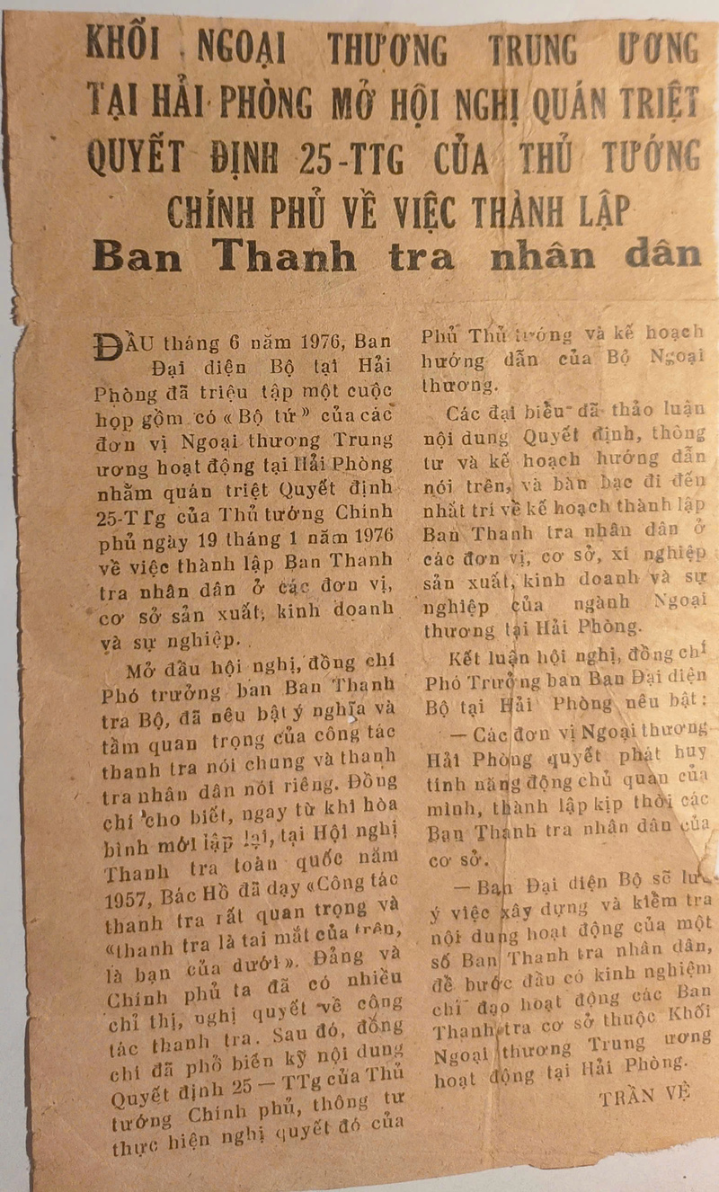 Tin của Nhà báo Trần Vệ đăng trên Báo Ngoại Thương -1976.