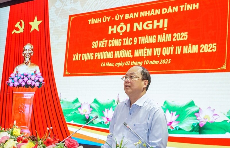 Bí thư Tỉnh ủy Cà Mau Nguyễn Hồ Hải phát biểu tại hội nghị. Ảnh: Báo Cà Mau