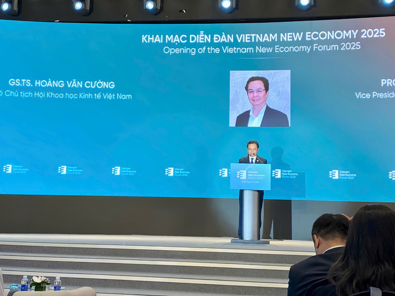 GS.TS. Hoàng Văn Cường, Phó Chủ tịch Hội Khoa học Kinh tế Việt Nam phát biểu khai mạc diễn đàn. Ảnh: Phương Thảo
