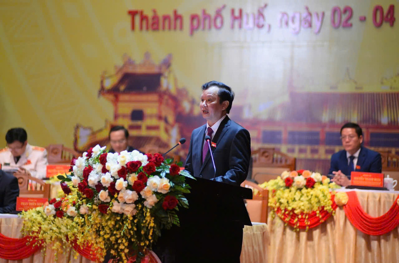 Bí thư Thành uỷ Huế Lê Trường Lưu phát biểu khai mạc Đại hội. Ảnh: Nguyễn Tuấn