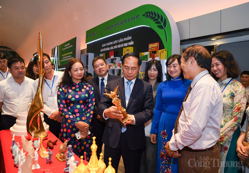Phó Thủ tướng Chính phủ Bùi Thanh Sơn dự Lễ tôn vinh, trao Giấy chứng nhận sản phẩm công nghiệp nông thôn tiêu biểu cấp quốc gia lần thứ VI năm 2025. Ảnh: Nam Nguyễn