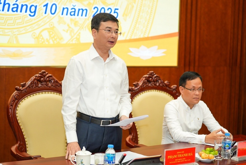 Phó Thống đốc Ngân hàng Nhà nước Phạm Thanh Hà phát biểu tại họp báo. Ảnh: Hoàng Giáp