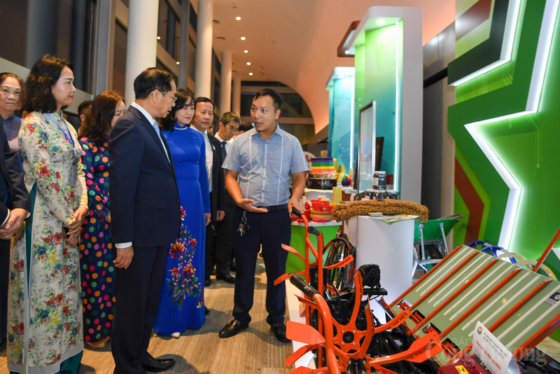 Các đại biểu tham quan khu trưng bày nông cụ.