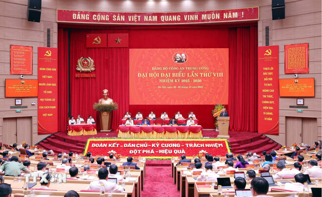 Đại hội đại biểu Đảng bộ Công an Trung ương lần thứ VIII, nhiệm kỳ 2025 - 2030. Ảnh: TTXVN