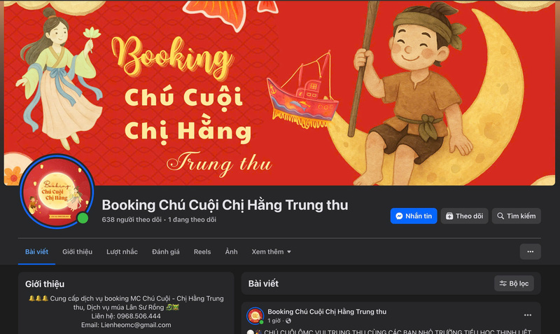 Một trang booking MC trên mạng xã hội. Ảnh chụp màn hình