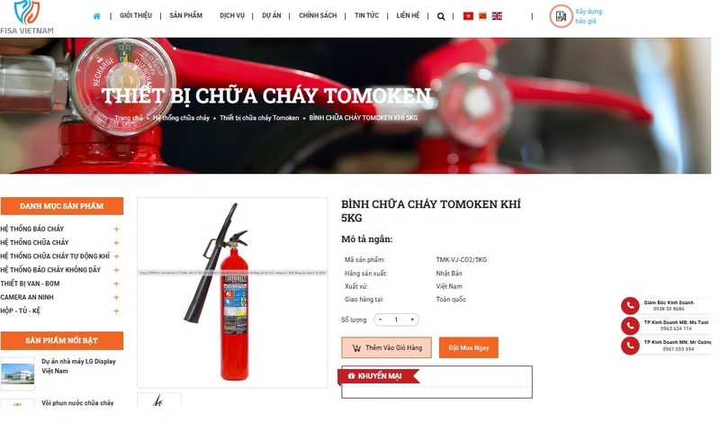 Bình chữa cháy Tomoken giả vẫn được bày bán trên kênh thương mại điện tử Fisa Việt Nam. Ảnh chụp màn hình.