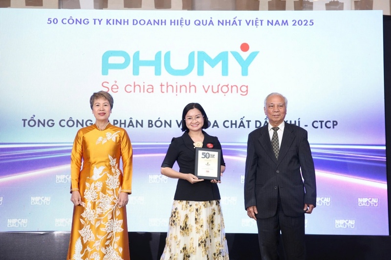 Đại diện PVFCCo - Phú Mỹ đón nhận danh hiệu Top 50 Công ty kinh doanh hiệu quả nhất (Ảnh PVFCCo - Phú Mỹ)