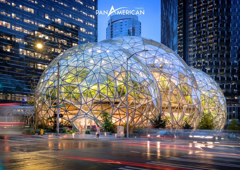 Ứng dụng kính siêu trắng tại công trình The Sphere - công trình kiến trúc đột phá của Amazon tại Seattle. Ảnh: Pan American Travel