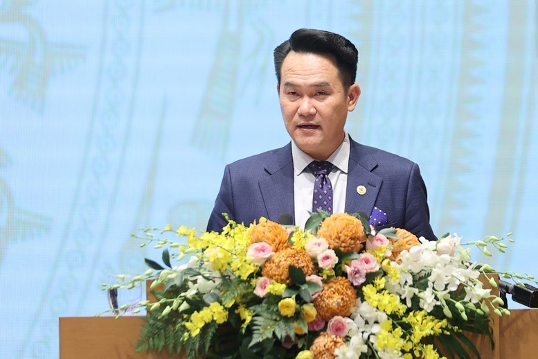 Ông Đặng Hồng Anh - Chủ tịch Hội Doanh nhân Trẻ Việt Nam phát biểu tại hội nghị. Ảnh: VGP/Nhật Bắc.