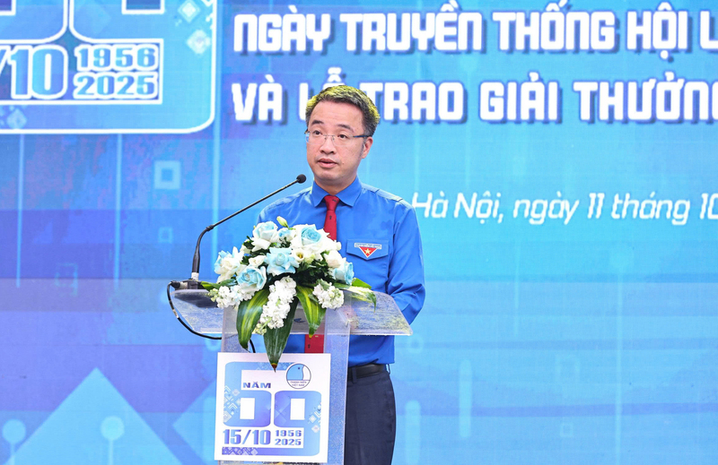 Anh Nguyễn Tường Lâm - Bí thư Ban Chấp hành Trung ương Đoàn, Chủ tịch Trung ương Hội Liên hiệp thanh niên Việt Nam phát biểu tại lễ kỷ niệm.