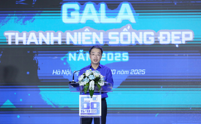 Ông Nguyễn Tường Lâm - Bí thư Ban Chấp hành Trung ương Đoàn, Chủ tịch Trung ương Hội Liên hiệp Thanh niên Việt Nam phát biểu.