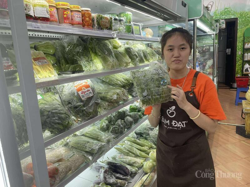 Chị Phan Thị Trà Giang, nhân viên cửa hàng rau hữu cơ Tâm Đạt.