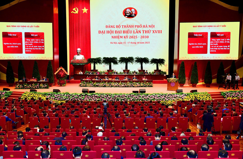 Đại hội đại biểu Đảng bộ TP. Hà Nội lần thứ XVIII, nhiệm kỳ 2025 - 2030 đã thành công tốt đẹp. Ảnh: HN