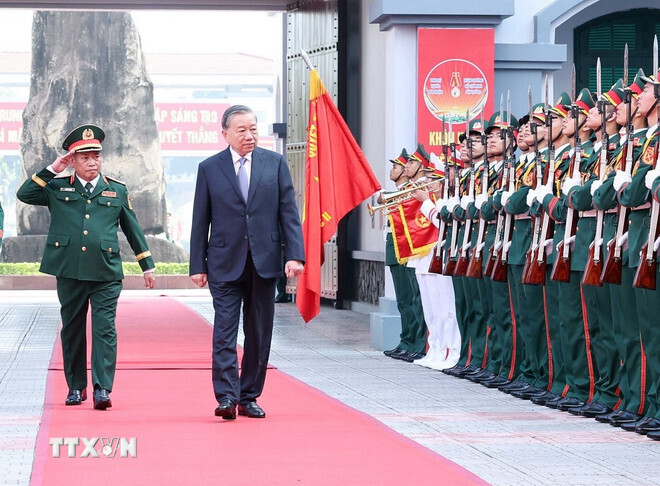 Tổng Bí thư Tô Lâm, Bí thư Quân ủy Trung ương dự Lễ kỷ niệm. Ảnh: TTXVN