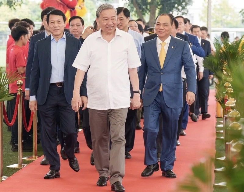 Tổng Bí thư Tô Lâm tới dự lễ khởi công Sân vận động PVF. Ảnh: Bộ Công an