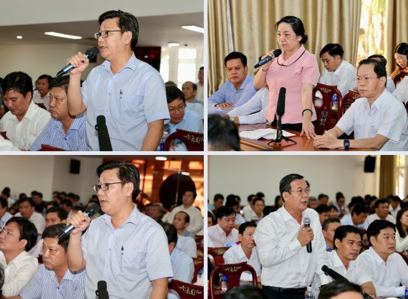 Các cử tri phát biểu ý kiến tại buổi tiếp xúc.