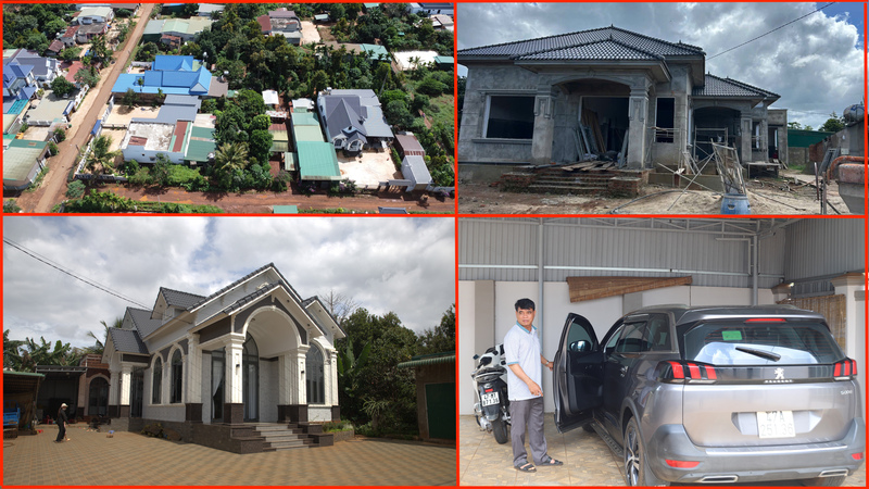 Người dân Buôn Jung xây biệt thự, tậu xe hơi tiền tỷ. Ảnh: Vũ Tuấn Long