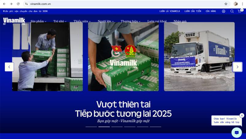 Chương trình “Vượt thiên tai -Tiếp bước tương lai 2025” triển khai trực tiếp trên website Vinamilk, với các thông tin cập nhật và minh bạch; được mọi người tiếp cận dễ dàng, ủng hộ nhanh chóng. Ảnh: Vi Nam