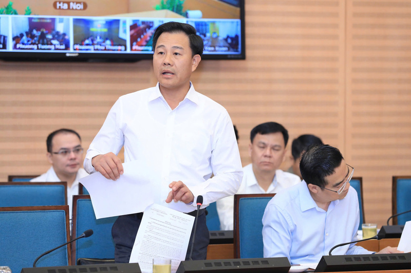 Giám đốc Sở Nông nghiệp và Môi trường Nguyễn Xuân Đại đóng góp ý kiến tại Hội nghị. Ảnh: Cổng thông tin điện tử UBND TP. Hà Nội