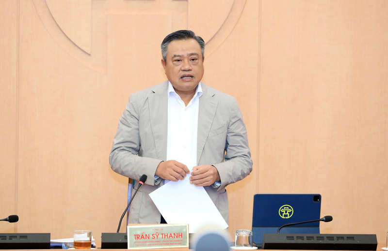 Ông Trần Sỹ Thanh, Chủ tịch UBND TP. Hà Nội nêu ý kiến tại hội nghị. Ảnh: Cổng thông tin điện tử UBND TP. Hà Nội