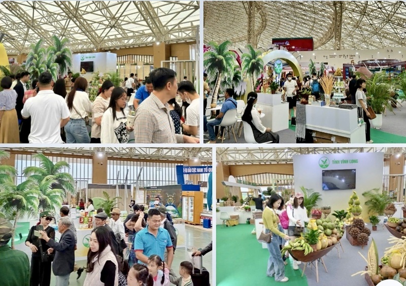 Hàng trăm lượt khách tham quan gian hàng tỉnh Vĩnh Long tại Hội chợ ngay trong ngày khai mạc.