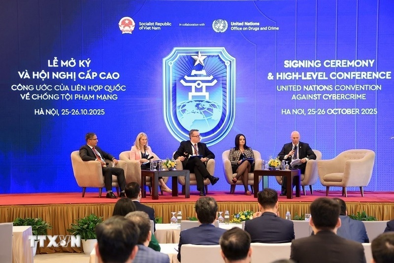 Các đại biểu thảo luận tại Hội thảo cấp cao "Thúc đẩy hợp tác quốc tế trong phòng, chống tội phạm mạng: Cách tiếp cận quốc gia khi thực hiện Công ước". Ảnh: Tuấn Anh/TTXVN