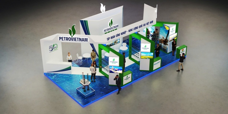Chỉ trong thời gian ngắn, gian hàng của Petrovietnam gấp rút hoàn thiện trong khuôn viên Hội chợ Mùa Thu lần thứ nhất - 2025 (Ảnh Petrovietnam)