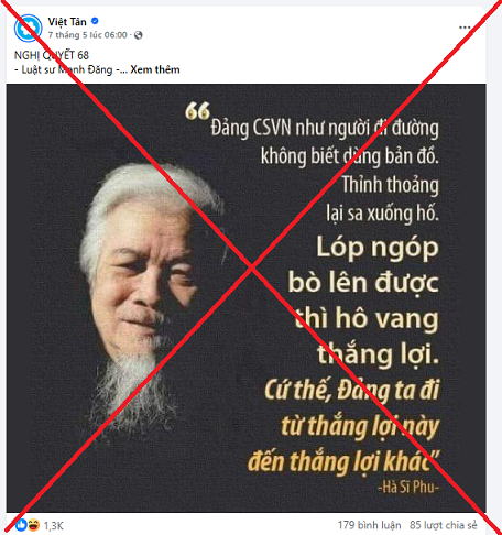 Trang facebook của Việt Tân xuyên tạc Nghị quyết 68.