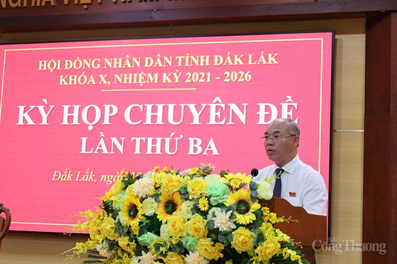 Phó Chủ tịch UBND tỉnh Đắk Lắk Trương Công Thái phát biểu tại kỳ họp chuyên đề lần thứ 3. Ảnh: Vũ Long