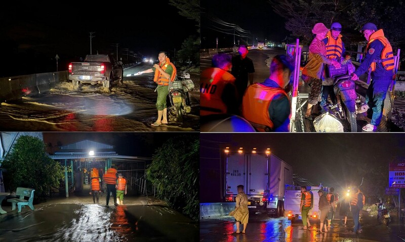 Nước từ thượng nguồn dồn về gây ngập tại nhiều xã, phường phía Đông của tỉnh. Ảnh: Công an cung cấp