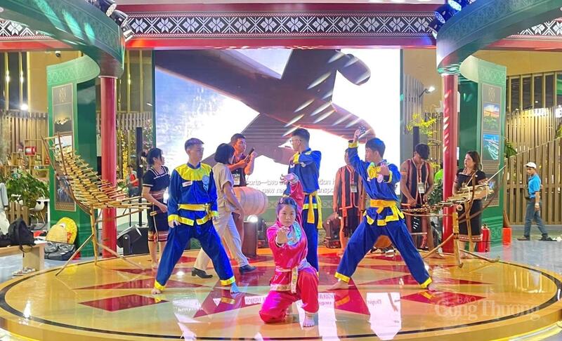 Biểu diễn võ cổ truyền tại không gian trưng bày của tỉnh Gia Lai. Ảnh: Hoàng Phát