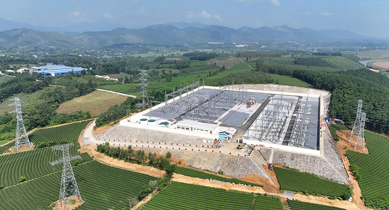 Toàn cảnh trạm biến áp 220kV Phú Thọ 2 và đường dây đấu nối