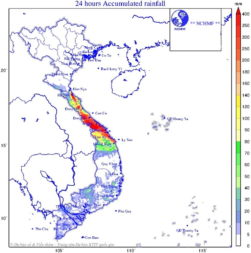Bản đồ dự báo lượng mưa tích lũy 24 giờ