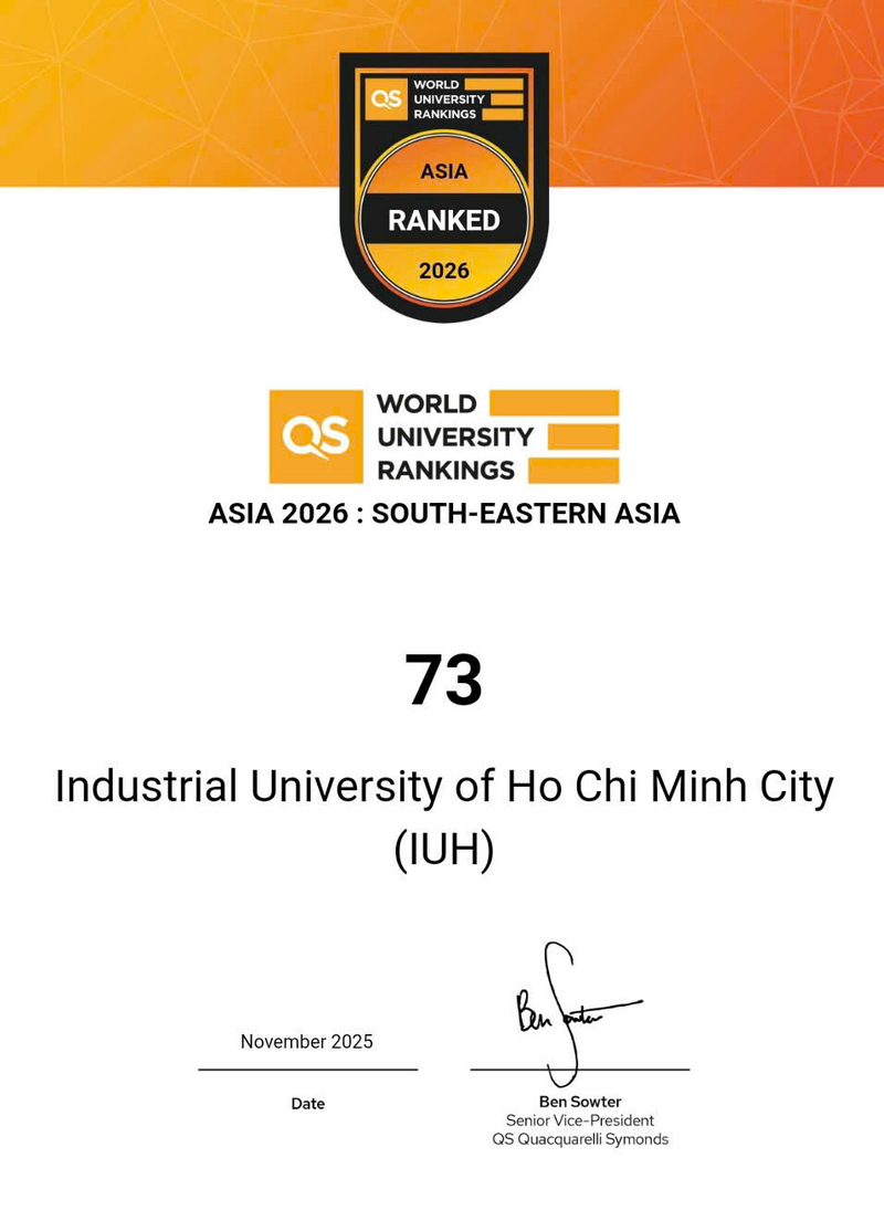 IUH vươn lên vị trí thứ 73 tại khu vực Đông Nam Á, theo bảng xếp hạng  công bố của QS World University Rankings: Asia 2026. Ảnh: IUH.