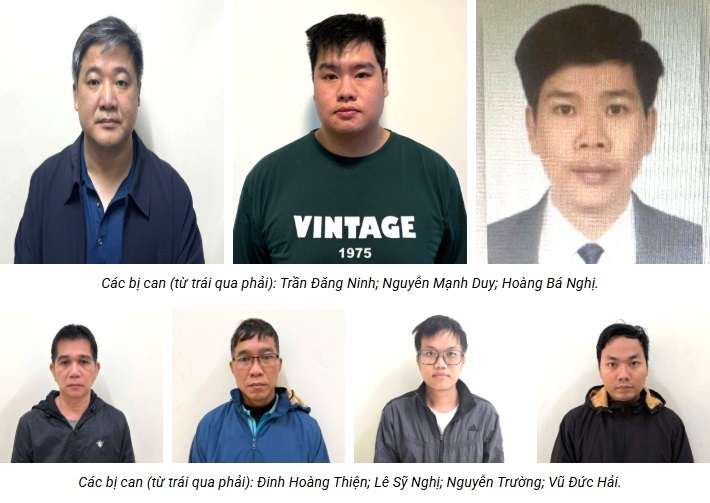Các bị can trong vụ án. Ảnh: Bộ Công an