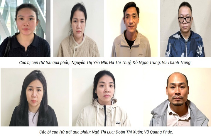 Các bị can trong vụ án. Ảnh: Bộ Công an