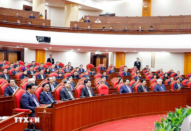 Các đại biểu dự phiên bế mạc Hội nghị lần thứ 14 Ban Chấp hành Trung ương Đảng khóa XIII. Ảnh: Thống Nhất/TTXVN