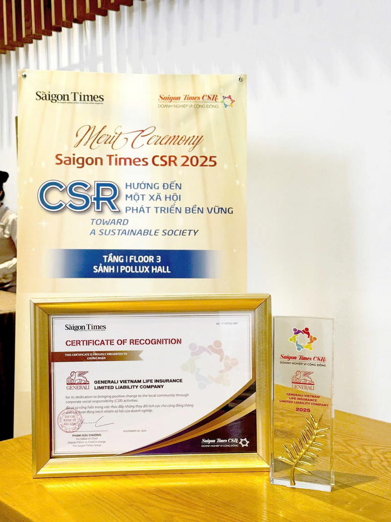 รางวัลดังกล่าวเป็นการยกย่องความพยายามของ Generali Vietnam ในการบรรลุพันธสัญญาในการพัฒนาอย่างยั่งยืน