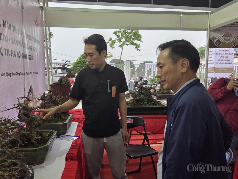 Ông Trần Đăng Khoa (bên trái), Phó Chủ nhiệm câu lạc bộ cây cảnh Phượng Dực.