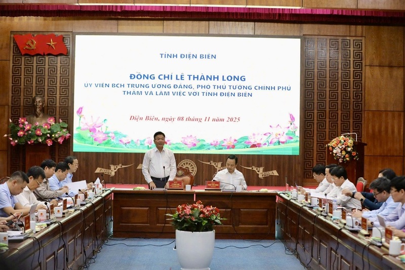 Phó Thủ tướng Lê Thành Long phát biểu chỉ đạo tại buổi làm việc với tỉnh Điện Biên. Ảnh: Thủy Lan