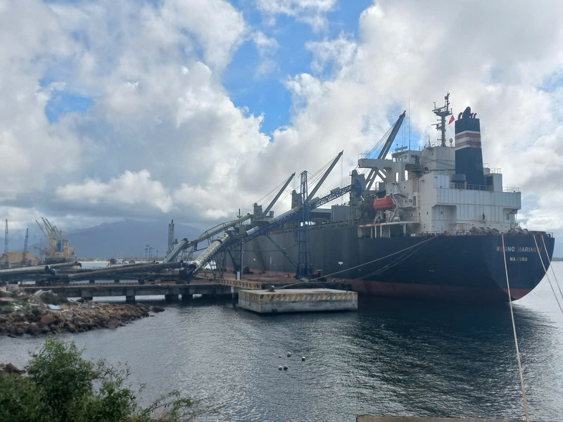 Tàu bốc dăm gỗ xuất khẩu ở cảng Chân Mây - Lăng Cô. Ảnh: Nguyễn Tuấn