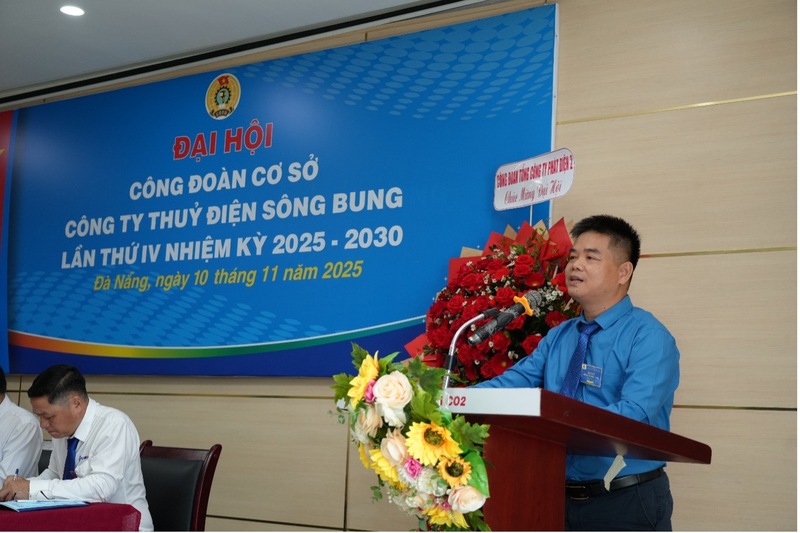 Ông Nguyễn Văn Ngộ, Phó Chủ tịch Công đoàn EVNGENCO2 phát biểu tại Đại hội