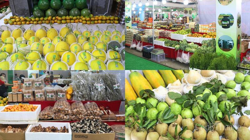 Khu trưng bày nông sản với đa dạng loại trái cây, rau củ, sản phẩm OCOP từ các tỉnh, thành trên cả nước. Ảnh: Ngọc Châu