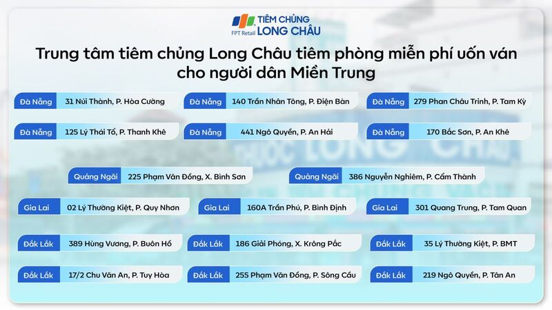 17 trung tâm tiêm chủng Long Châu đang diễn ra chương trình tiêm phòng uốn ván miễn phí.