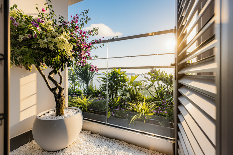 Ban công căn hộ Sun Centro Town mở ra tầm nhìn “tuyệt đối điện ảnh” hướng vịnh Hạ Long. Ảnh: Sun Property.