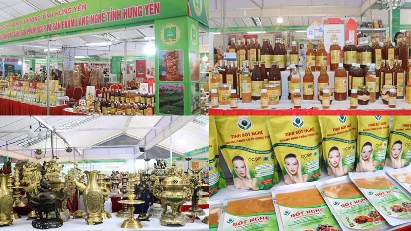 Những sản phẩm được trưng bày tại gian hàng tỉnh Hưng Yên. Ảnh: Ngọc Châu
